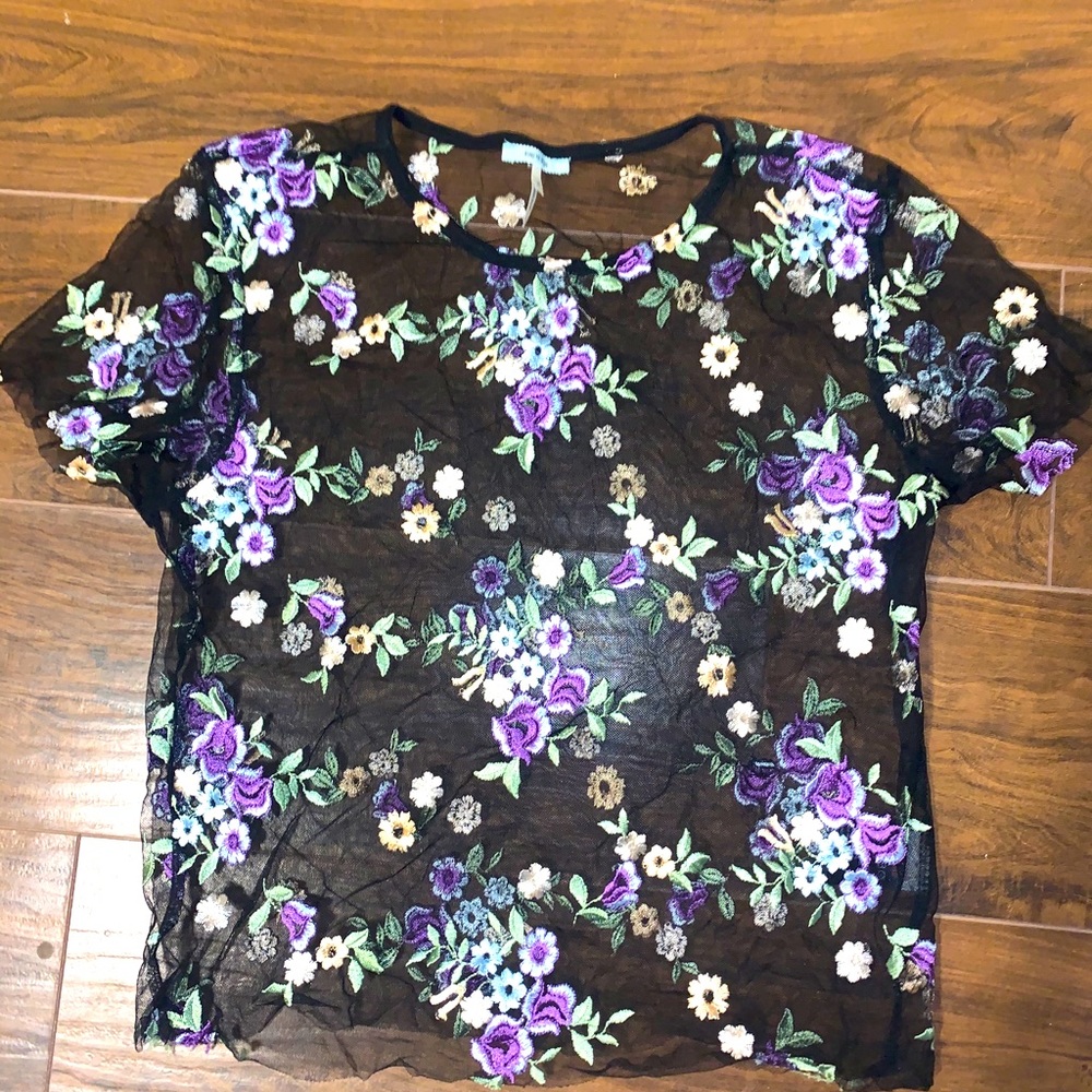 Black floral see through crop top